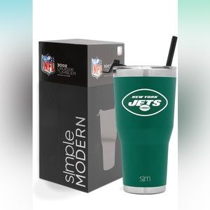 NFL Tumbler with Flip Lid and Straw Insulated Stainless Steel Cup 30oz Ny Jets
